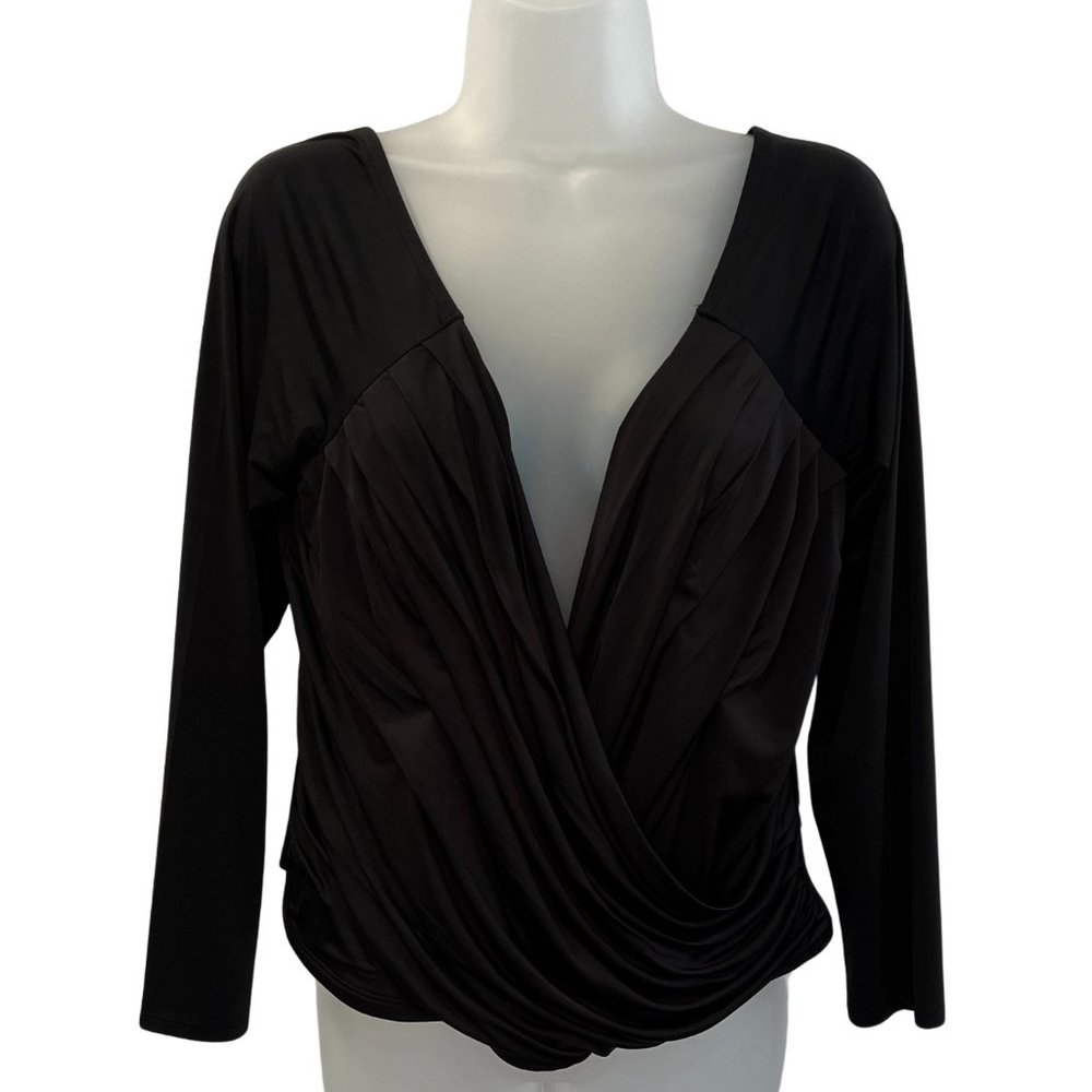 Express Black Body Contour Cross-Over Long-Sleeve Ruched Top NWT XL